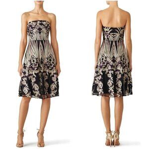 David Meister Black and Cream Strapless Dress